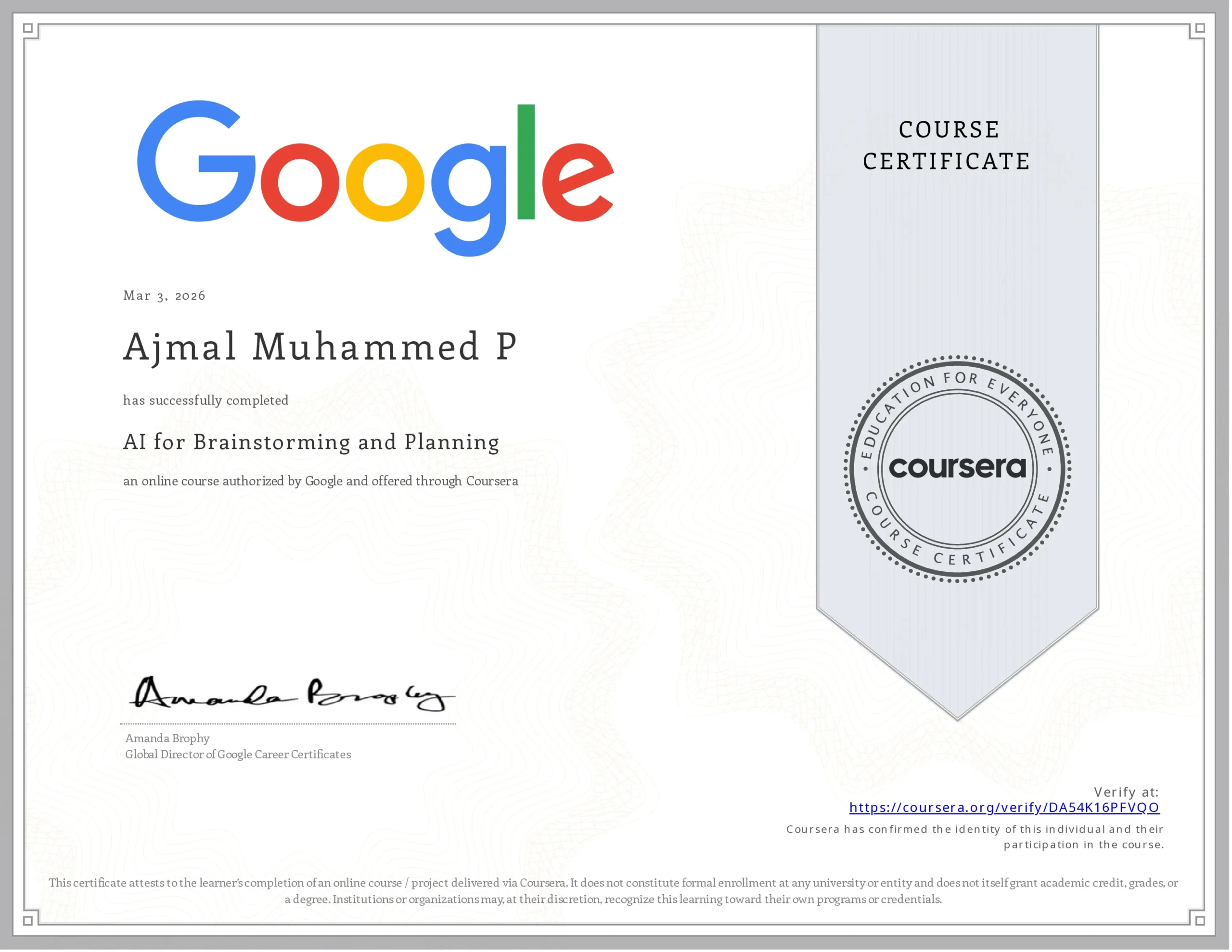 AI for Brainstorming and Planning Certification