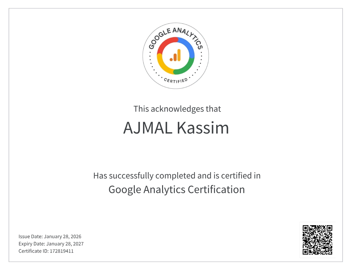 AJMAL Kassim Google Analytics Certification